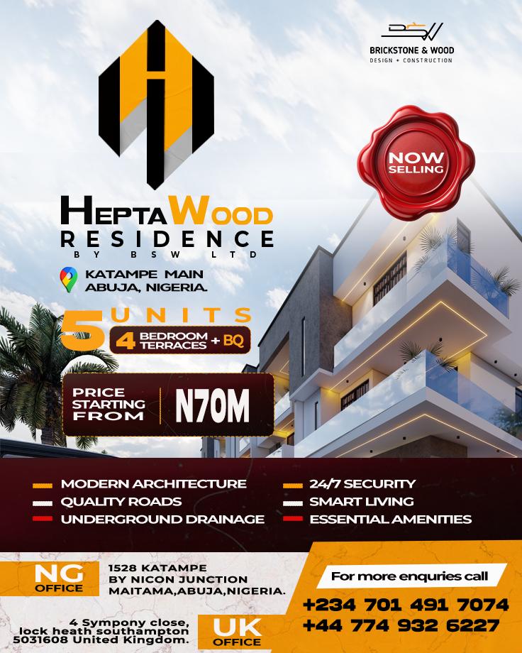 4 Bedroom Townhouse with a Service Bedroom (Middle Unit) with Katampe, FCT, Abuja